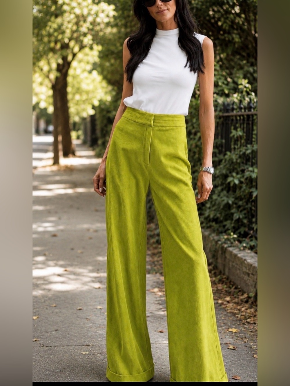 Julia Amory Julia lime green Cuffed cords Wide Leg High Waisted Pants Size XS